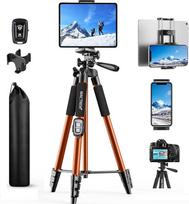 Mobiliojo telefono trikojis, 165 cm / 65 colių fotoaparato trikojis išmaniajam telefonui "iPad", 360° pasukamas nešiojamas trikojis su nuotoliniu užrakto paleidimu, suderinamas su planšetiniu kompiuteriu, visais mobiliaisiais telefonais, "iPhone", "Samsun