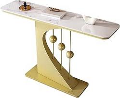 Modernus prieškambario, fojė, svetainės stalas su siaura uolos plokšte, stilingas aukso ir baltos spalvos sofos stalas (100 cm), plonas dizainas mažoms erdvėms