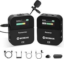 Moman Kabelloses Lavalier Mikrofon, C2 2.4G kabelloses Ansteckmikrofon 70m 8H für Online Klasse Vlog Live Stream YouTube für Kamera Smartphone Tablet
