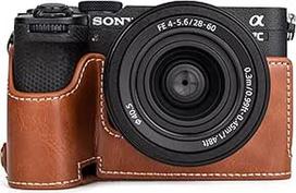 MUZIRI KINOKOO "Sony A7C II" dėklas - aukščiausios kokybės PU odos dėklas su rankena ir apatine anga - puikiai suderinamas su "Sony Alpha 7C II/A7C II/A7C II/A7C II/A7C Mark II" fotoaparatais, rudos spalvos, stilingas retro stilius