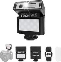 NEEWER BASICS mini fotoaparato blykstė su 2 W LED vaizdo šviesa/GN10/0,5-3,5 s įkrovimo laikas/550 blyksnių/6500K±300K/800 mAh baterija, suderinama su Canon Fujifilm Sony Nikon Ricoh DSLR fotoaparatais Standartinis karštas
