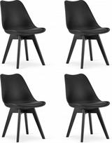 NMK HOME Valgomojo kėdė, plastikinė, medžiaginė, aksominė, dirbtinė oda, kėdė su mediniu rėmu, plastikinė kėdė su buko mediena (juoda - juodos kėdės kojos, 4 dalys)