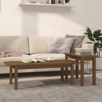 Nqyjm Couchtisch-Set, 2 Stück, honigbraun, massives Kiefernholz, Wohnzimmertisch, idealus butui, mažiems kambariams