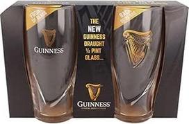 Oficialus "Guinness" logotipas 2 pakuočių 1/2 pintos stiklinių rinkinys su įspausta arfa
