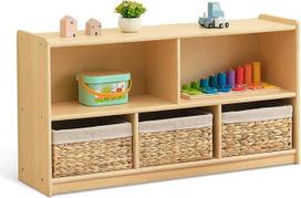 OOOK Montessori knygų spinta, 2 aukštų, 5 skyrių, vaikų žaislų spinta, medinė, žaislų lentyna vaikų kambariui, klasei