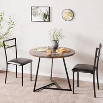 OPULENTHOME valgomojo stalo komplektas, virtuvės stalas ir kėdės 2 asmenims, apvalus valgomojo stalo komplektas su 2 minkštomis kėdėmis, 3 dalių virtuvės stalo komplektas mažoms erdvėms, butui, studijai, rudos spalvos