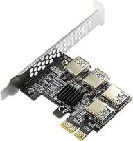 PCIe Riser Card 1 to 4 adapteris, PCIe x1 to 4X USB 3.0 Splitter for Bitcoin Mining - suderinamas su x4/x8/x16 lizdais, Plug & Play, paauksuotos jungtys (be kabelio)