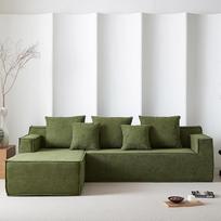 PurrJoys 2 dalių modulinė sofa-lova, L formos šezlongas, 7 vietų sofa, minkštos sofos svetainei ir miegamajam, nereikia surinkti, žalia