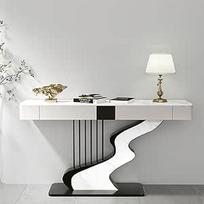 Pusmėnulio šiuolaikinis konsolinis staliukas, skalūno viršus, juodas/auksinis, prabangus įėjimo sofos staliukas, ilgas, siauras, su dviem stalčiais, kūrybiškas anglies plieno rėmas (juodas A, 100 cm, 39,4 colio)