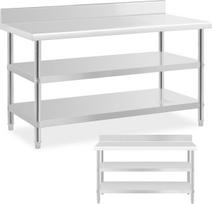 Royal Catering Nerūdijančio plieno sieninis stalviršis su apvadu 2 lentynos 150x70cm