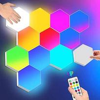 Šešiakampis sieninis šviestuvas su nuotolinio valdymo pulteliu, "Smart Touch" modulinė LED šviesos sieninė panelė RGB naktinė šviesa "pasidaryk pats" geometrinis susiliejimas Kvantinė šviesa namams, prieškambariui, biurui, viešbučiui, barui, šventinei dov