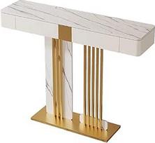 Siauras pusapvalis įėjimo stalas Rock Top Console su stalčiais Stilingas sofos staliukas mažam prieškambariui fojė Gyvenamasis kambarys Platinum Gold 80cm