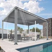 Skaidrus PVC tentas su kilpomis ir užtrauktuku - vandeniui atsparus tentas su apsauga nuo vėjo ir lietaus pavėsinėms, stoginėms, balkonams, terasoms (2 x 3 m, 420 g/m²)