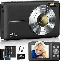 Skaitmeninis fotoaparatas 1080P fotoaparatas 44MP fotoaparatas 16X skaitmeninis priartinimas su 32GB kortele 1 akumuliatorius Skaitmeninis fotoaparatas vaikams, studentams, paaugliams, pradedantiesiems Juoda