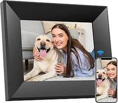 Skaitmeninis nuotraukų rėmelis 8 colių "WiFi Smart Cloud" elektroninis medinis nuotraukų rėmelis, HD IPS jutiklinis ekranas 1280 x 800, 16GB atmintis, automatinis pasukimas, dalijimasis nuotraukomis ir vaizdo įrašais su šeima