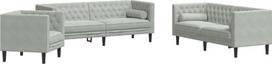 Sofos komplektas Wohnzimmer, 3-Sitzer ir 2-Sitzer und Chesterfield-Sessel ir Nackenrolle, 3 dalių, Hellgrau