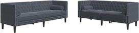Sofos komplektas Wohnzimmer, 3-Sitzer ir 2-Sitzer, Chesterfield ir Nackenrolle, Dunkelgrau, 2-teilig
