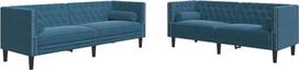 Sofos komplektas Wohnzimmer, 3-Sitzer ir 2-Sitzer, Chesterfield ir Nackenrollen, 2-teilig, Blau Samt