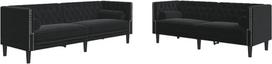 Sofos komplektas Wohnzimmer, 3-Sitzer ir 2-Sitzer, Chesterfield ir Nackenrollen, 2-teilig, Schwarz, Samt