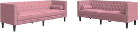 Sofos komplektas Wohnzimmer, 3-Sitzer ir 2-Sitzer, Chesterfield ir Nackenrollen, 2-teilig, Rosa Samt