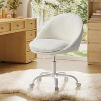 SONGMICS namų biuro kėdė "Sherpa Make-Up Chair", rašomojo stalo kėdė, putų paminkštinimas, reguliuojamas aukštis, skirta studijoms, miegamajam, Cappuccino Beige/Cloud White OBG020W01