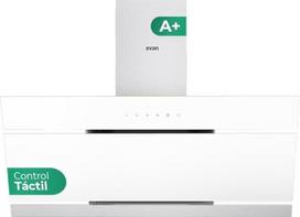 Svan Campana Extractora Inclinada 90 cm Cristal Blanco SVCC1960B. Potencia 600 m3/h, Tiro Doble, 3 Velocidades, Control Táctil, Filtro apto para Lavavajillas.
