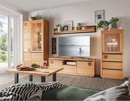 Svetainės komplektas 5 dalių Highboard Vitrina Lowboard Sieninė lentyna Kavos staliukas Modernus buko masyvo