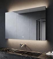 SVNR Vonios veidrodinė spintelė su apšvietimu 100 x 60 x 13 cm - 3 stiklinių durų spintelė, 2835 LED šviesos diodų juostelės (RGB 3000 K-6000 K, reguliuojamas apšvietimas), veidrodis nuo rūko, kištukinis lizdas, jutiklinis valdymas (matinė juoda)