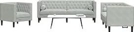 Tidyard 3-TLG. Chesterfield-Sofa-Set mit Nackenrollen Hellgrau Samt, Polstersofa Loungesofa für Wohnzimmer Eingangsbereich Büro3209281