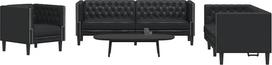 Tidyard 3-TLG. Chesterfield-Sofa-Set Schwarz Kunstleder, Polstersofa Loungesofa für Wohnzimmer Eingangsbereich Büro3209267