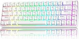 TMKB T68 belaidė mechaninė žaidimų klaviatūra, trijų režimų (Bluetooth 5.0/2.4GHz/USB-C), 60 % RGB klaviatūra su 68 klavišais (QWERTY išdėstymas), raudoni jungikliai - balta