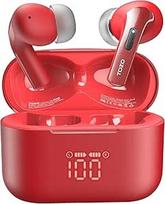 TOZO T20 ausinės Belaidės "Bluetooth" 5.3 "Bluetooth" ausinės IPX8 vandeniui atsparios ausinės su LED ekranu, programėlių valdymu, 48,5 val. baterijos veikimo trukme, dvigubu mikrofonu, slopinančiu triukšmą - raudonos spalvos
