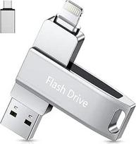 USB atmintinė 256GB telefonui MFi sertifikuota USB 3.0 "Lightning" nuotraukų atmintinė, 3 in 1 "Flash" diskas, išorinė USB atmintinė USB C atsarginė kopija "iOS" / "iPad" / "Android" / kompiuteriui, sidabrinė
