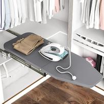 uyoyous 180° pasukimo kampu ištraukiama lyginimo lenta Sulankstoma lyginimo lenta Besisukanti sulankstoma lyginimo lenta stalčiui ir spintai Sulankstomi matmenys L43 cm x W 30 cm x H 14 cm Pilka
