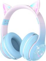 Vaikiškos "Bluetooth" ausinės, belaidės vaikiškos ausinės su LED šviesa, katės ausimis ir mikrofonu, HD stereofoninis garsas, sulankstomos, reguliuojamas dirželis, mergaičių ausinės