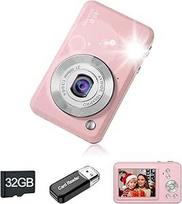 Vaikų skaitmeninis fotoaparatas, 1080P HD skaitmeninis fotoaparatas su 32GB atminties kortele, kompaktiškas fotoaparatas su ilga baterijos veikimo trukme, idealiai tinka vaikams, paaugliams, pradedantiesiems (rožinis)