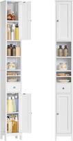VASAGLE Vonios spintelė Tall Slim Storage Cabinet su reguliuojamomis lentynomis Stalčius Atviri skyriai Maža erdvė Modern Cloud White BBC765W01