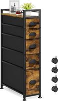 VASZOLA 5 stalčių siaura komoda "Slim Cabinet Skinny Storage Tower Chest", idealiai tinka mažoms erdvėms Vonios kambarys Miegamasis, tarp skalbyklės ir džiovyklės, lengvas mobilus ant ratukų, tvirti medžiaginiai stalčiai, rudos spalvos