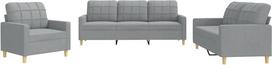 vidaXL Sofos komplektas, 3 dalių fotelis, sofa, svetainės sofa su porankiais, sofos komplektas, dizainerio sofa, sėdimieji baldai, minkšti baldai, šviesiai pilkas audinys