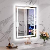 WEER vonios veidrodis su LED apšvietimu, 60 x 80 cm, sieninis kosmetinis veidrodis, 3 spalvos, reguliuojamas apšvietimas, apšviečiamas nuo rūko su foniniu apšvietimu, 5 mm HD grūdintas stiklas, IP44