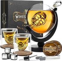 WHISISKEY viskio karafos rinkinys - viskio dovanų rinkinys - dovanos vyrams - dovanos vyrams - gimtadienio dovana vyrui - kaukolės dekanteris 900 ml, dovanų dėžutė, 2 viskio taurės, 4 viskio akmenys