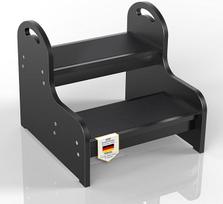 Wood 2 Tritthocker für Kinder und Erwachsene mit Rutschfester Trittfläche, Anti-Rutsch-Hochleistung 2-Schritt-Ladder, Kinderstuhl für Badewanne/Toilette/Küche/Bett (Schwarz B)