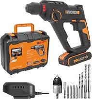 WORX WX391 akumuliatorinis gręžtuvas su plaktuku, 20 V, 13 mm gręžimo galia, 1150 aps/min, 6400 aps/min, 1,2 J smūgio energija, įskaitant "PowerShare" akumuliatorių ir įkroviklį (lengvas ir ergonomiškas, skirtas tiksliam gręžimui ir gręžimui plaktuku)