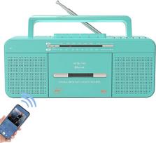WTB-795 Retro kasečių grotuvas su USB/Bluetooth/AM/FM radijo stotele, įmontuotu mikrofonu, kasetės į MP3 keitikliu, dideliu garsiakalbiu, ausinių lizdu, nešiojamas (žalias)