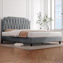 Yaheetech minkšta dvigulė lova 140 x 200 cm Medžiaginis lovos rėmas Paminkštinta lova su reguliuojamo aukščio galvūgaliu Lovos rėmas su grotelėmis, šviesiai pilka