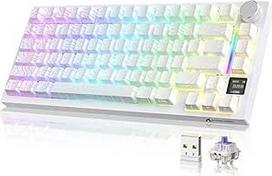 YINDIAO ATTACK SHARK X820 Ultra Gasket mechaninė klaviatūra su TFT ekranu ir mygtukais, 75 % ANSI išdėstymas, 2,4 GHz/BT/laidinė, 5 garsą sugeriančios putos, keičiama karštuoju būdu, skirta PC, MAC (balta, dovanų jungiklis)