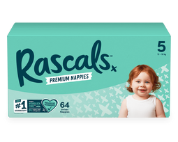 RASCAL + FRIENDS sauskelnės 5 dydis, 13-18 kg, 64 vnt., 93141