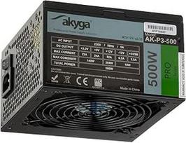 "Akyga" maitinimo šaltinis 500 W 120 mm tylusis ventiliatorius Pilka juoda Juoda juoda