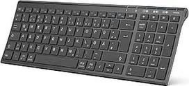 "iClever BK10 Bluetooth" klaviatūra, belaidė klaviatūra su 3 "Bluetooth" kanalais, įkraunama, skirta daugeliui įrenginių, belaidė klaviatūra, tylus vokiškas QWERTZ išdėstymas, skirta "Windows/MacOS/PC