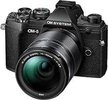 "OM System" OM-5 "Micro Four Thirds" sistemos fotoaparatas su "M.Zuiko Digital 14-150 mm F4-5.6 II" objektyvu, 20 MP "Live MOS" jutiklis, optimizuotas 5 ašių vaizdo stabilizavimas, IP53, juoda/juoda